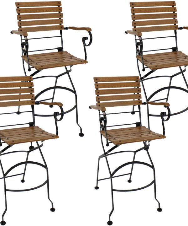 Sunnydaze Deluxe European Chestnut Wood Folding Bistro Bar Chair with Arms - Set of 4