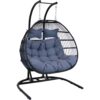 Sunnydaze Liza Loveseat Egg Chair with Gray Cushions and Stand - 76-Inch Sunnydaze Liza Loveseat Egg Chair with Gray Cushions and Stand - 76-Inch