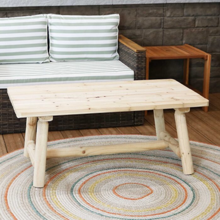 Sunnydaze Rustic Unfinished Fir Wood Coffee Table - Cabin Furniture - 41-Inch