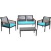 Sunnydaze Coachford 4-Piece Black Resin Rattan Outdoor Patio Furniture Set - Blue Cushions Sunnydaze Coachford 4-Piece Black Resin Rattan Outdoor Patio Furniture Set - Blue Cushions