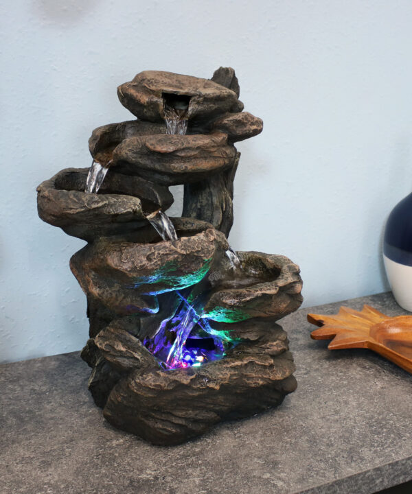 Sunnydaze Staggered Rock Falls Tabletop Water Fountain with LED Lights - 11-Inch