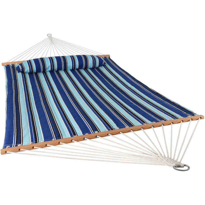 Sunnydaze 2 Person Quilted Fabric Spreader Bar Hammock & Pillow - Catalina Beach