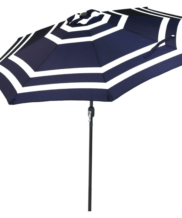 Sunnydaze Striped 9-Foot Aluminum Patio Umbrella with Push Button Tilt & Crank, Navy Blue Stripe