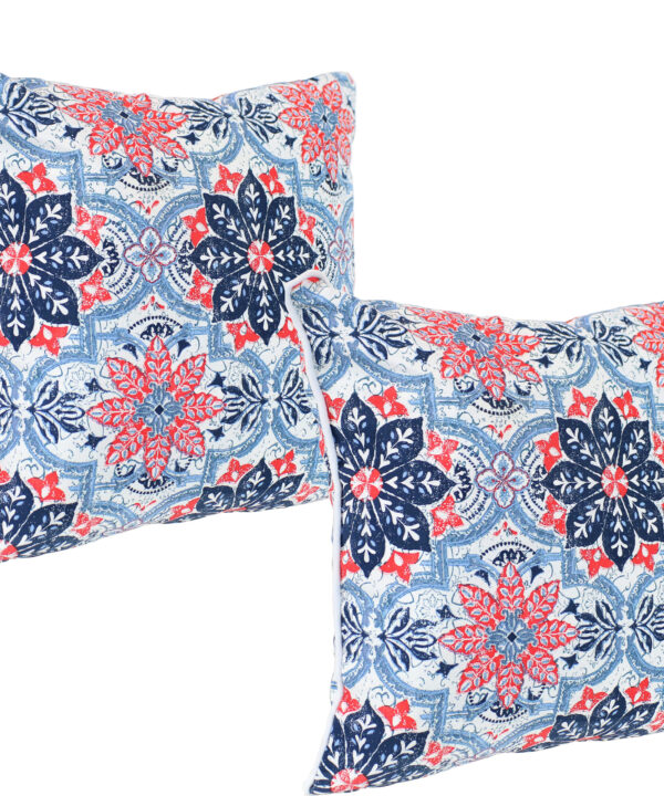 Sunnydaze Set of 2 Outdoor Throw Pillows - 16-Inch - Red and Blue Floral