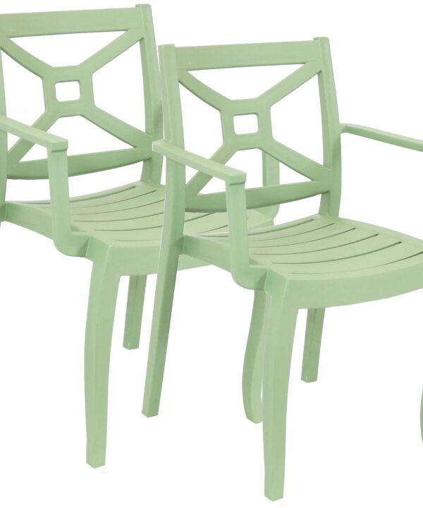 Sunnydaze Tristana Plastic Outdoor Patio Arm Chair - Set of 2 - Green