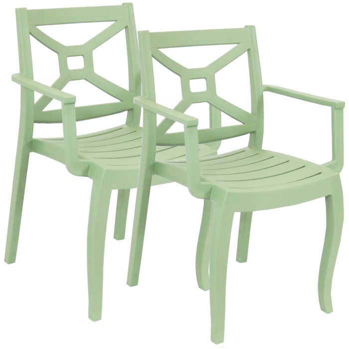 Sunnydaze Tristana Plastic Outdoor Patio Arm Chair - Set of 2 - Green