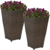 Sunnydaze Tall Square Polyrattan Planter - 20-Inch - Set of 2