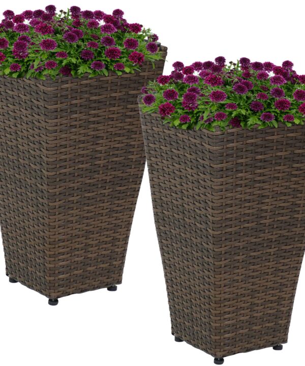 Sunnydaze Tall Square Polyrattan Planter - 20-Inch - Set of 2