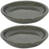 Sunnydaze Ceramic Planter Saucer - Gray - 7-Inch - Set of 2 Sunnydaze Ceramic Planter Saucer - Gray - 7-Inch - Set of 2