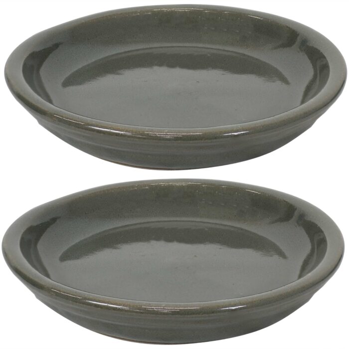 Sunnydaze Ceramic Planter Saucer - Gray - 7-Inch - Set of 2