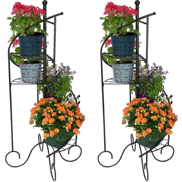 Sunnydaze 4-Tier Spiral Staircase Metal Plant Stand - Set of 2