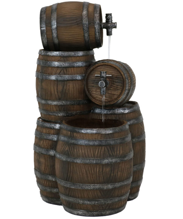 Sunnydaze Stacked Rustic Barrel Water Fountain with LED Lights - 29-Inch