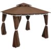 Sunnydaze Soft Top Patio Gazebo - 10x10 Foot with Mesh Screen and Privacy Wall - Brown