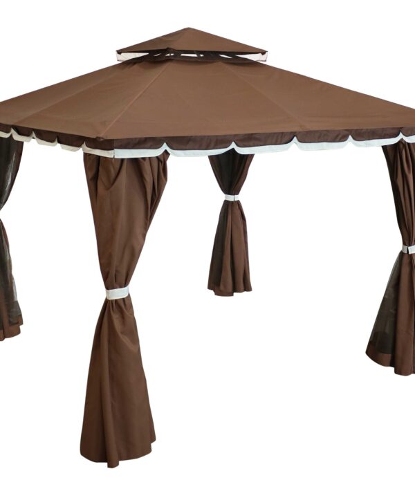 Sunnydaze Soft Top Patio Gazebo - 10x10 Foot with Mesh Screen and Privacy Wall - Brown