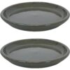 Sunnydaze Ceramic Planter Saucer - Gray - 12-Inch - Set of 2 Sunnydaze Ceramic Planter Saucer - Gray - 12-Inch - Set of 2