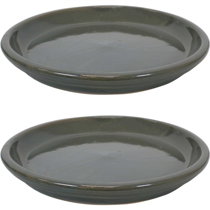 Sunnydaze Ceramic Planter Saucer - Gray - 12-Inch - Set of 2