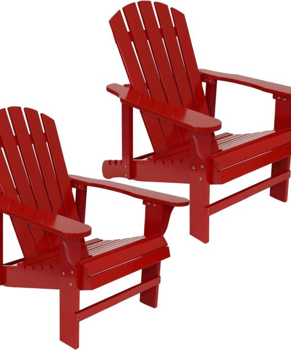 Sunnydaze Wooden Outdoor Adirondack Chair with Adjustable Backrest, 250-Pound Weight Capacity, Red, Two