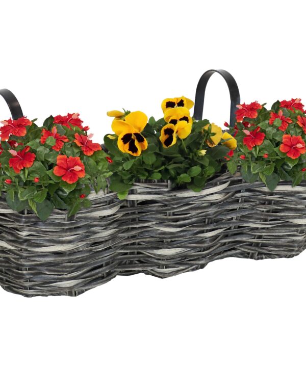 Sunnydaze Round Polyrattan Over-the-Rail Tri-Planter - Charcoal