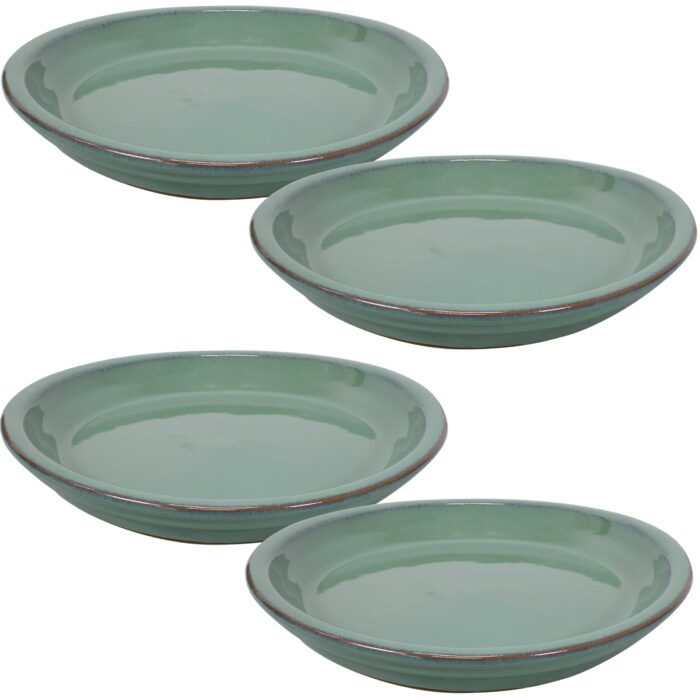 Sunnydaze Ceramic Planter Saucer - Seafoam - 9-Inch - Set of 4
