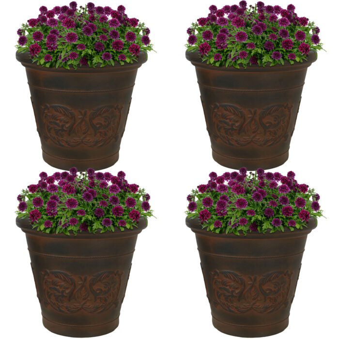 Sunnydaze Arabella Outdoor Flower Pot Planter  - Rust - 16-Inch - 4-Pack