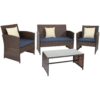 Sunnydaze Ardfield 4-Piece Patio Set with Navy Cushions - Mixed Brown Rattan Sunnydaze Ardfield 4-Piece Patio Set with Navy Cushions - Mixed Brown Rattan