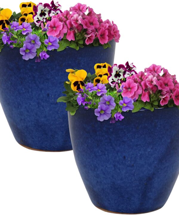 Sunnydaze Resort Ceramic Indoor/Outdoor Planter - Imperial Blue - 8-Inch - Set of 2
