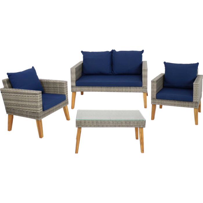 Sunnydaze Clifdon 4-Piece Rattan and Acacia Outdoor Patio Furniture Set