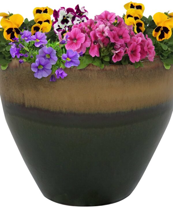 Sunnydaze Resort Ceramic Indoor/Outdoor Planter - Forest Lake Green - 13-Inch