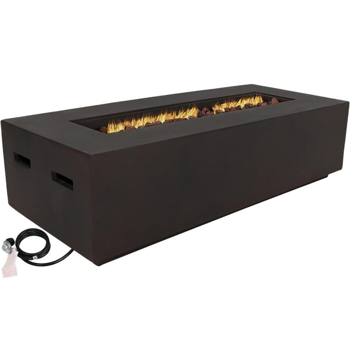 Sunnydaze Brown Propane Gas Fire Pit Coffee Table with Lava Rocks - 56-Inch