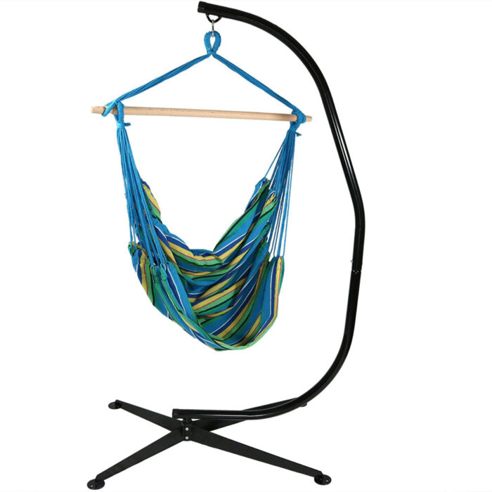 Sunnydaze Jumbo Extra Large Hammock Chair Swing, for Outdoor Use, Ocean Breeze, Hammock Swing with Stand