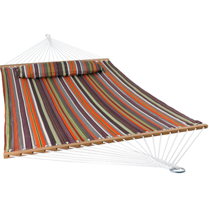 Sunnydaze 2 Person Quilted Fabric Spreader Bar Hammock & Pillow - Canyon Sunset