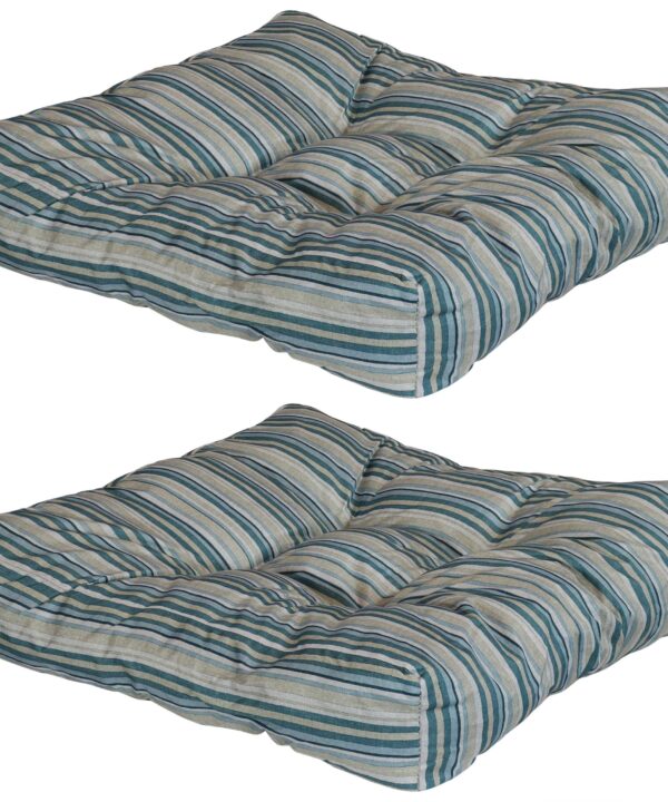 Sunnydaze Set of 2 Tufted Indoor/Outdoor Seat and Back Cushions - Neutral Stripes