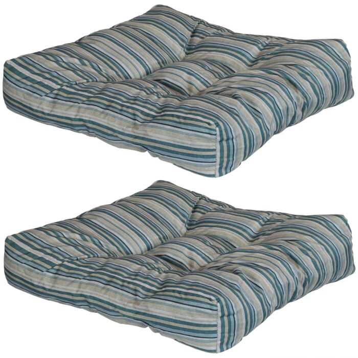 Sunnydaze Set of 2 Tufted Indoor/Outdoor Seat and Back Cushions - Neutral Stripes