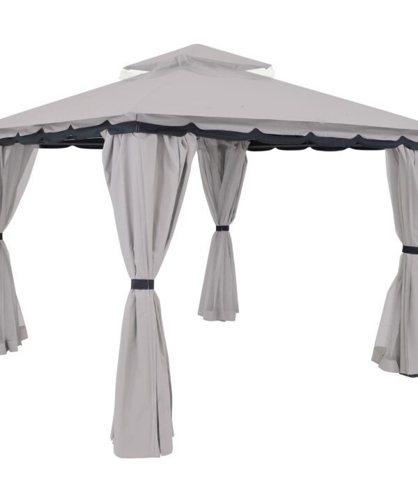 Sunnydaze Soft Top Patio Gazebo - 10x10 Foot with Mesh Screen and Privacy Wall - Gray
