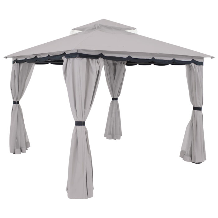 Sunnydaze Soft Top Patio Gazebo - 10x10 Foot with Mesh Screen and Privacy Wall - Gray