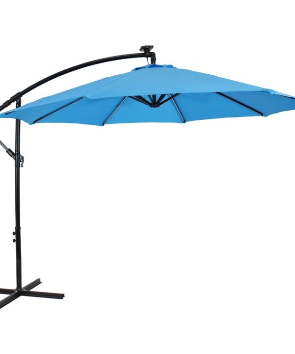 Sunnydaze Offset Patio Umbrella with Solar LED Lights - 9-Foot - Azure
