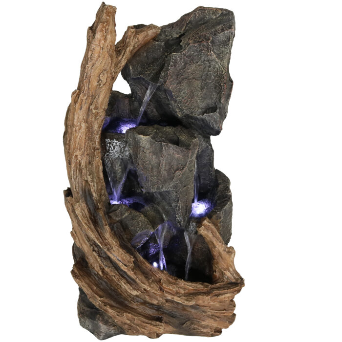 Sunnydaze Cascading Mountainside Outdoor Water Fountain with LEDs - 35-Inch