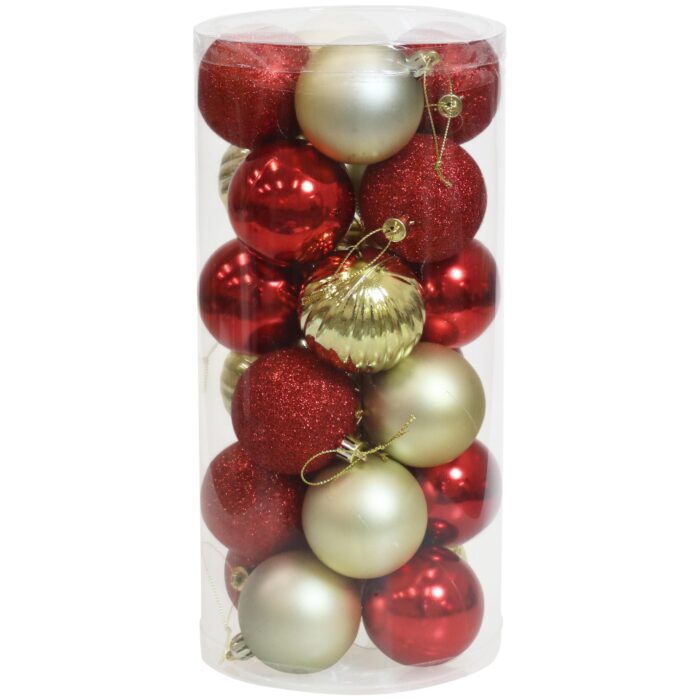 Sunnydaze Merry Medley Plastic 24-Piece Ornament Set - Red and Gold