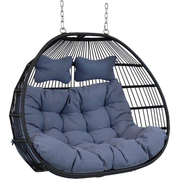 Sunnydaze Liza Loveseat Egg Chair with Cushions - Gray