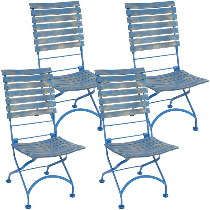 Sunnydaze Cafe Couleur Folding Chestnut Wooden Folding Chair - Blue - Set of 4