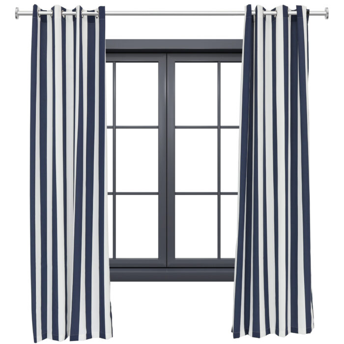 2 Indoor/Outdoor Curtain Panels with Grommet Top - 52 x 108 in (1.32 x 2.74 m) - Blue/White Stripe