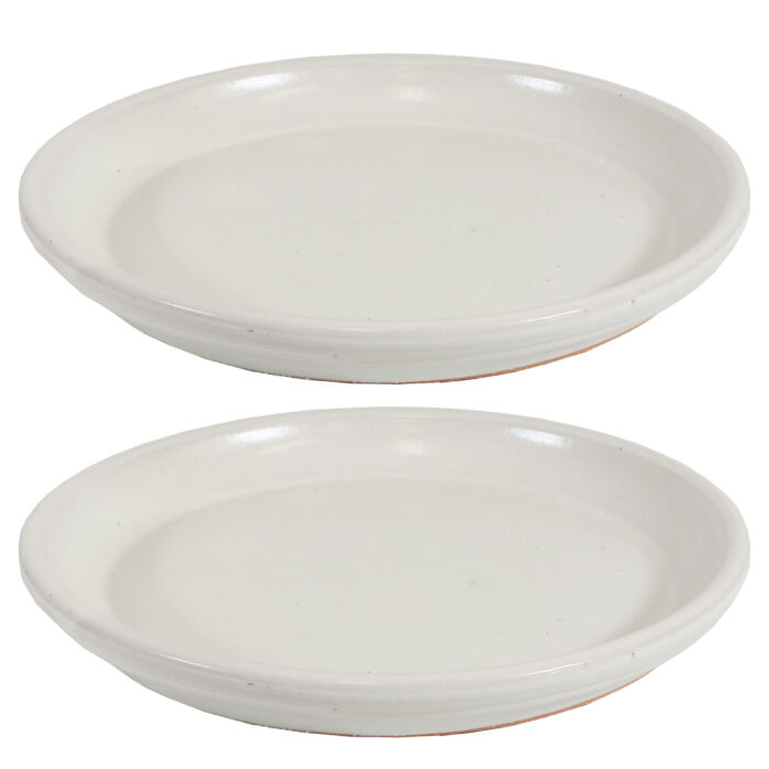 2 Sunnydaze Ceramic Planter Saucers - Pearl - 12-Inch