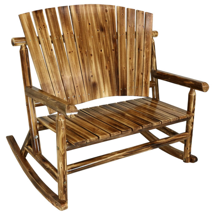 Sunnydaze Rustic Wooden Log Cabin Rocking Loveseat - 500-Pound Capacity