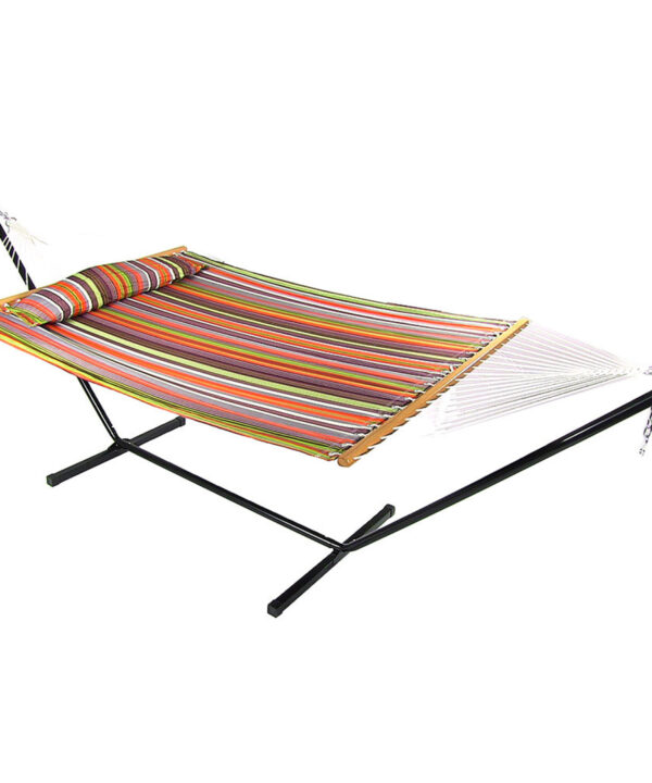 Sunnydaze 2 Person Freestanding Quilted Fabric Spreader Bar Hammock, Choose from 12 or 15 Foot Stand, Canyon Sunset, 12-Foot Stand