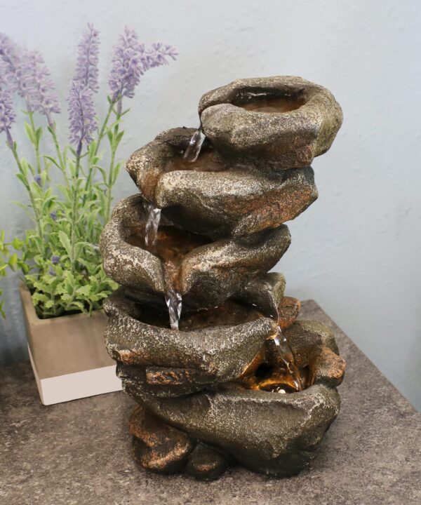 Sunnydaze Rocky Falls Indoor Tabletop Water Fountain with LED - 10-Inch