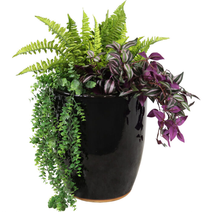 Captivating Vista Ceramic Indoor/Outdoor Planter - 14-Inch - Obsidian