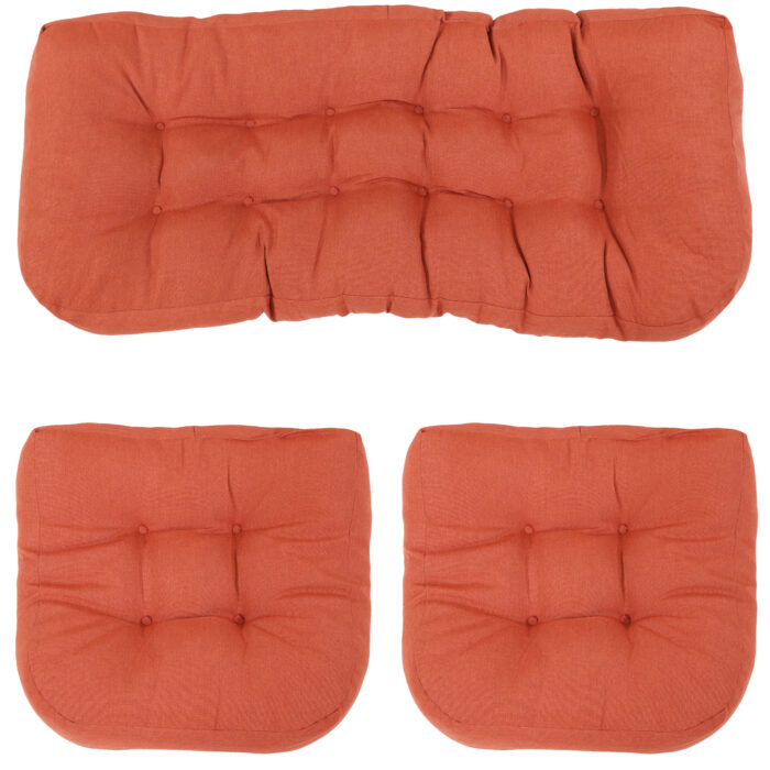 Sunnydaze Tufted Olefin 3-Piece Indoor/Outdoor Settee Cushion Set - Burnt Orange