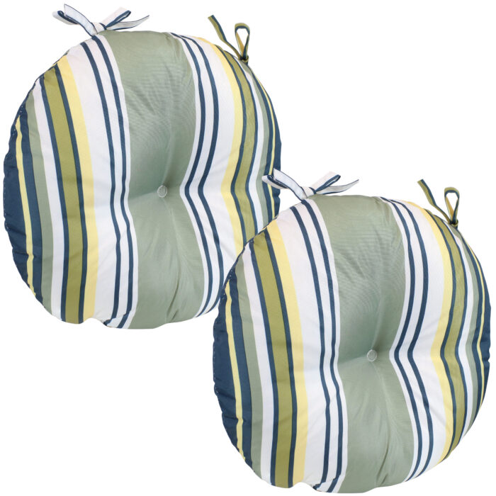 Sunnydaze Polyester Round Patio Seat Cushions - Set of 2 - Earth Tone Stripes