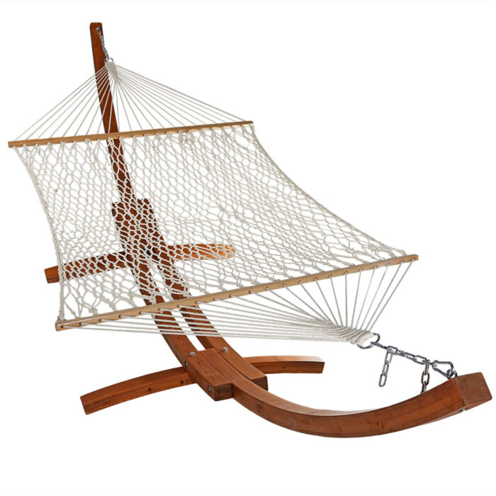Sunnydaze 2 Person Rope Hammock with Spreader Bar & 13-Foot Wood Stand