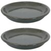 Sunnydaze Ceramic Planter Saucer - Gray - 9-Inch - Set of 2 Sunnydaze Ceramic Planter Saucer - Gray - 9-Inch - Set of 2